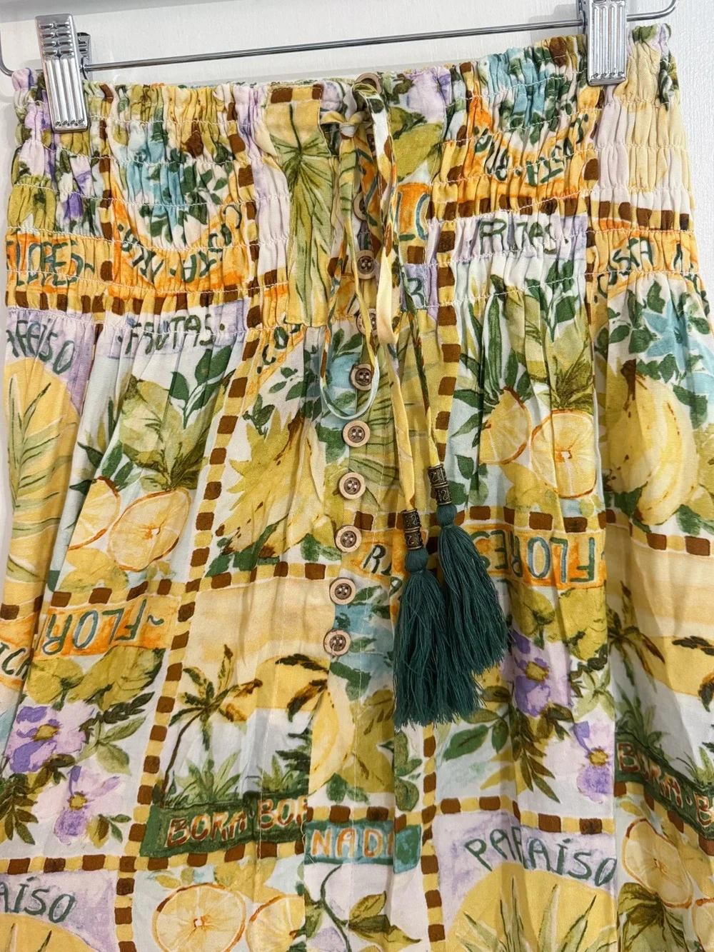 Vici Yellow Solera Tropical Print Maxi Skirt & Smocked Top Set NWOT size XS